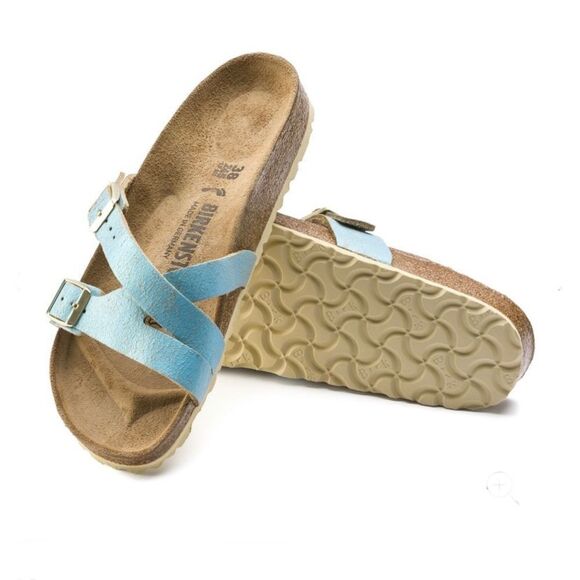 BIRKENSTOCK Yao Suede Leather Washed Metallic Aqua